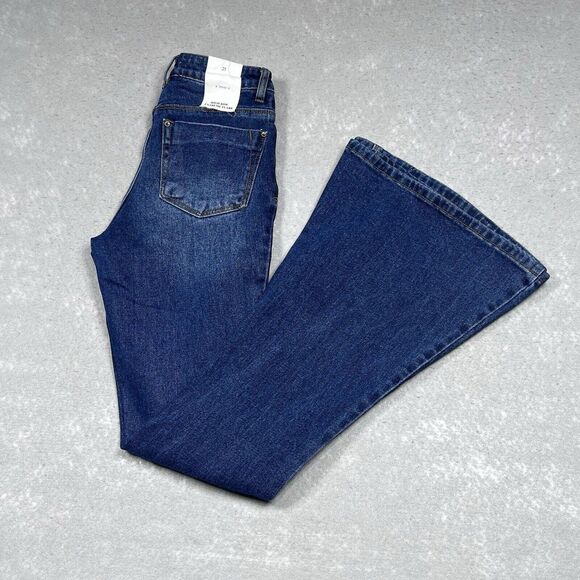 A Loves A Jeans Womens Size 25 Blue High Rise Extreme Flared Denim Jeans Pockets - Picture 1 of 15